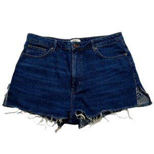 Forever 21 Womens Denim Booty Shorts Size 30 Solid Blue Pockets Frayed Hem
